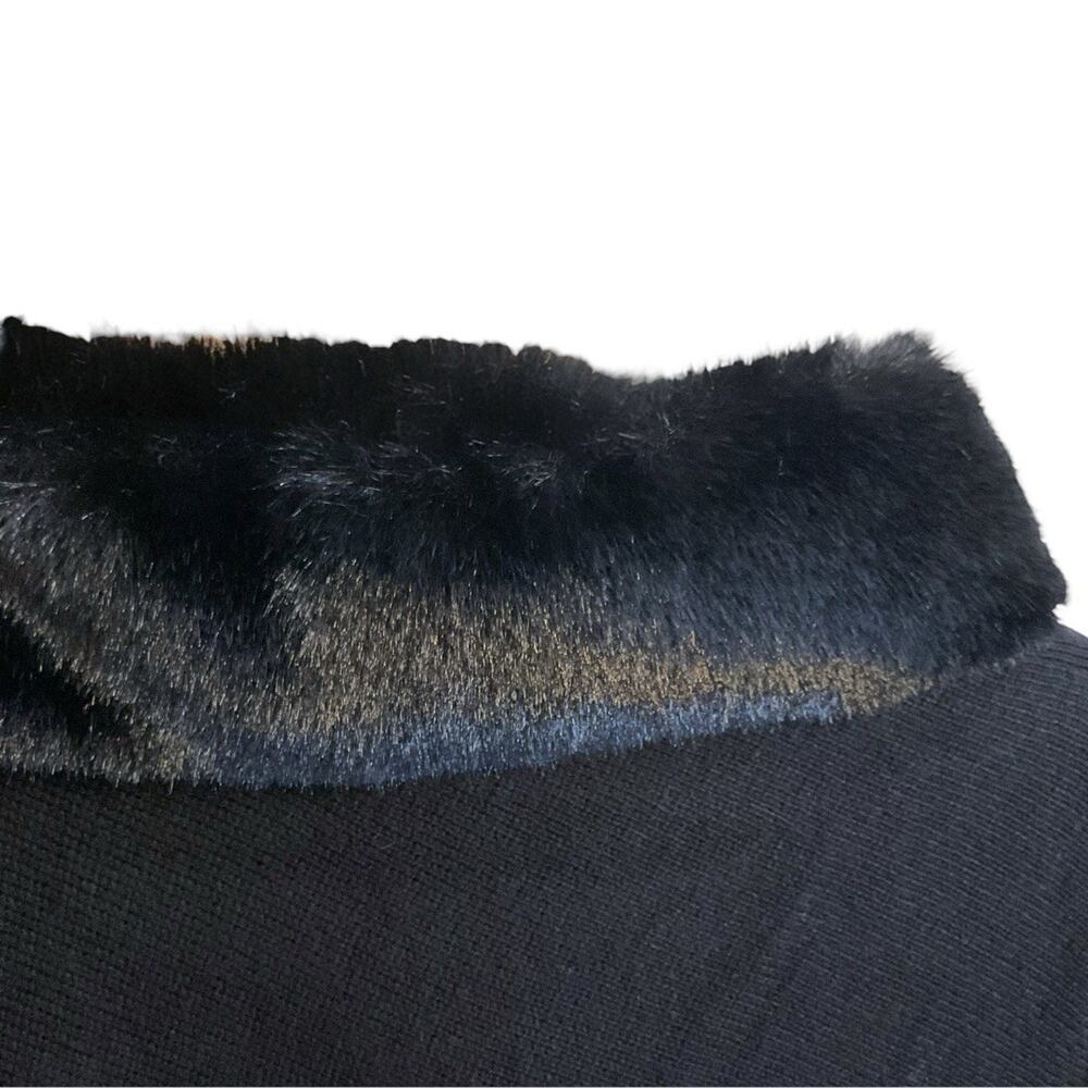 Talbots Black Faux Fur Trim Asymmetrical Hem Cape Poncho Women XS/S Formal Wear - Picture 8 of 14